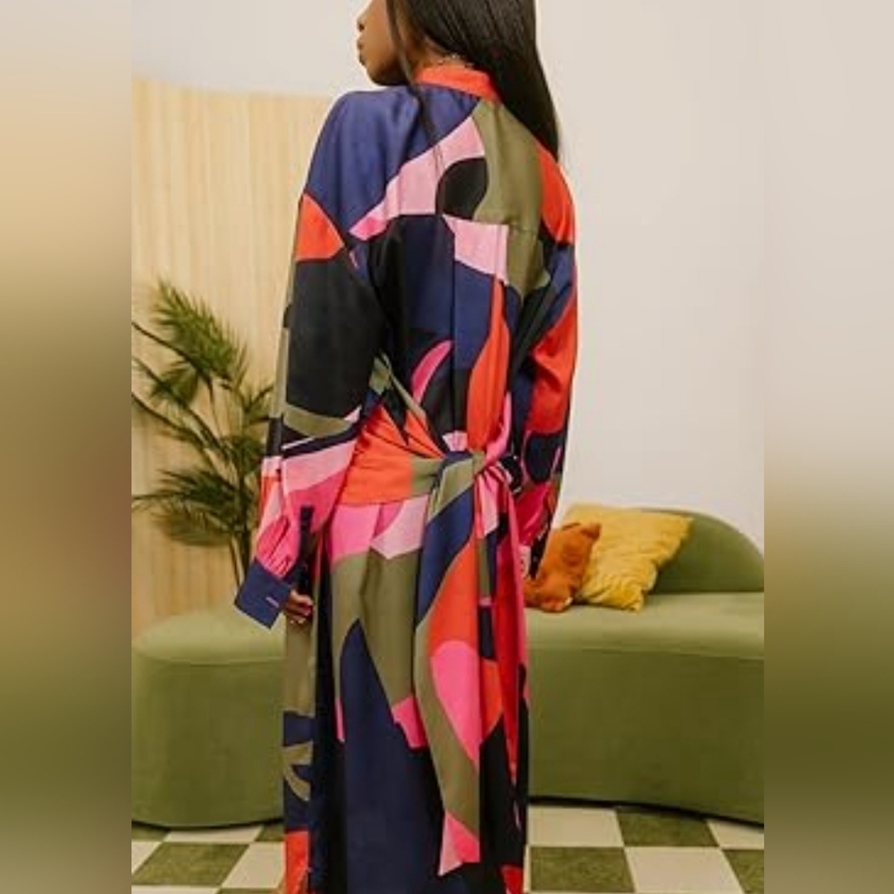 The Drop Abstract Print Button-Down Maxi Shirt Dr… - image 4